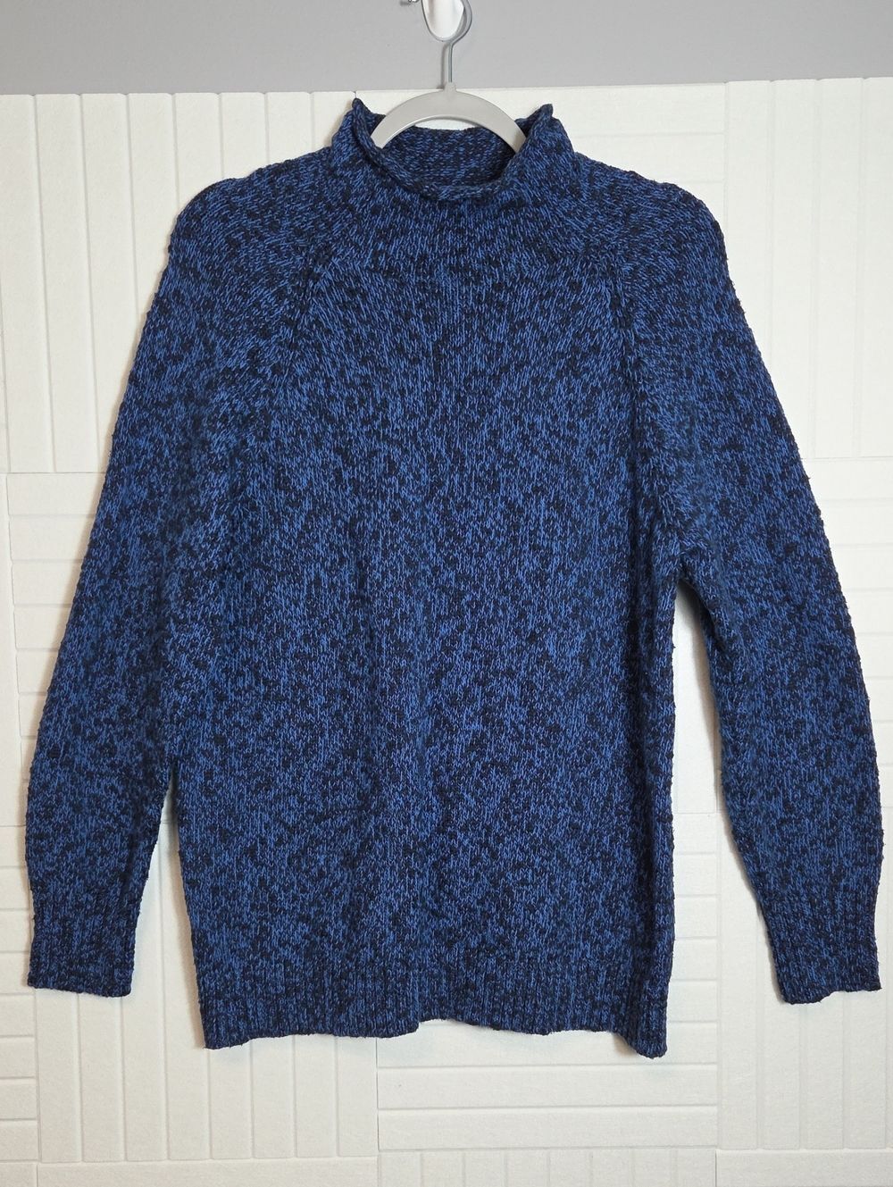 L.L. Bean 100% Cotton Mock Neck Blue Marled Cozy Sweater Size XL
